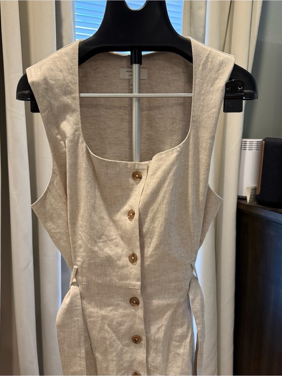 Banana Republic Dresses & Skirts - Banana Republic Light Beige‎ Linen Button-Front Sleeveless Dress Quiet Luxury